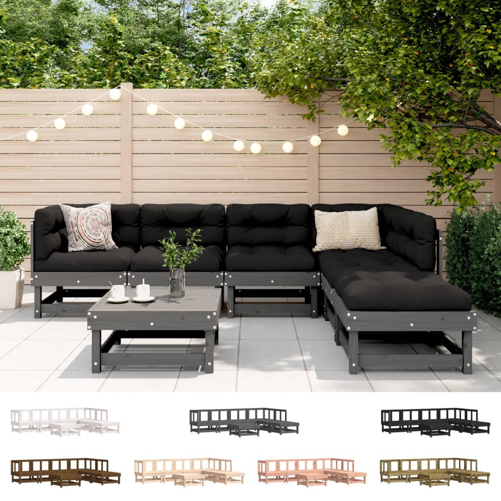 vidaXL Patio Lounge Set Outdoor Garden Furniture Set 7 Piece Solid Wood Pine